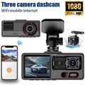 Dash cam tripla con schermo e tre telecamere, nero, supporti per auto