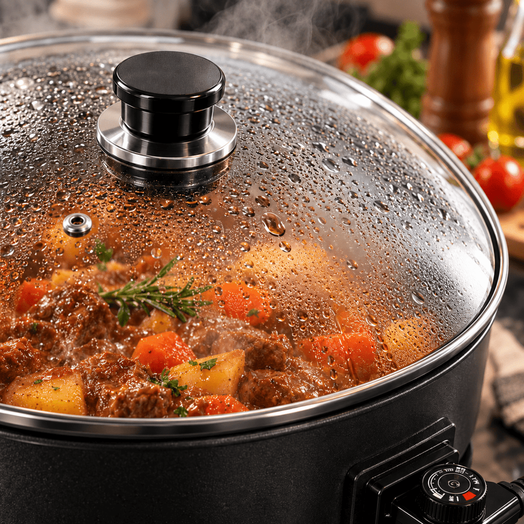 Tegame Elettrico Multifunzione 1500W Ø 30 cm con Coperchio in Vetro, Termostato Regolabile, Padella Antiaderente per Cucinare, Friggere, Arrostire e Stufare - | Prendilo Subito