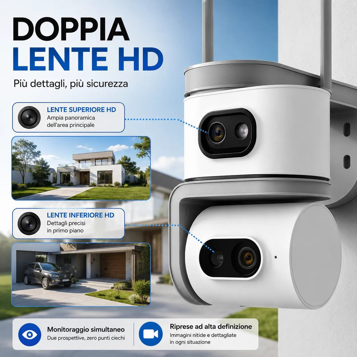 Telecamera WiFi Esterno 6MP Doppia Lente PTZ 355° Auto Tracking AI Visione Notturna a Colori Audio Bidirezionale IP67 - | Prendilo Subito