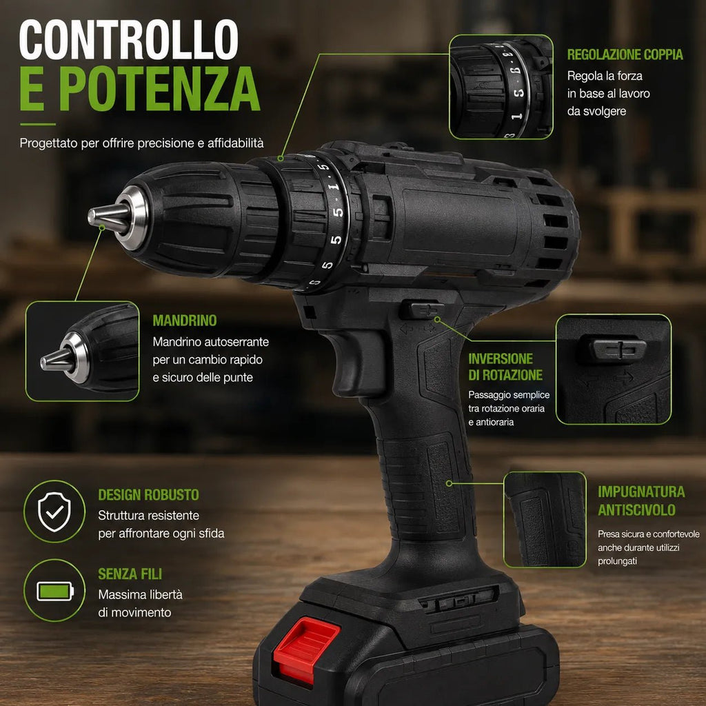 Trapano Avvitatore a Batteria 48V con Percussione – Kit Completo con 2 Batterie e Valigetta - | Prendilo Subito