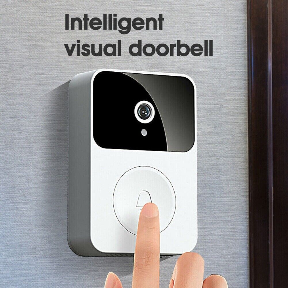 Campanello videocitofono Wi‑Fi da esterno bianco con camera e pulsante circolare