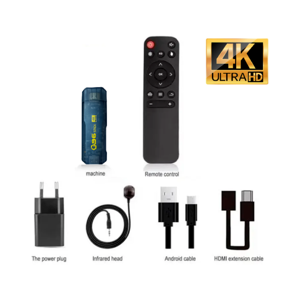 Set stick TV con telecomando nero, cavo HDMI e alimentatore