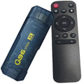 Stick TV blu scuro con logo e telecomando nero compatto