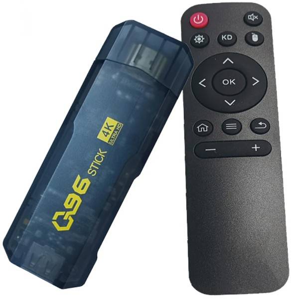 Stick TV blu scuro con logo e telecomando nero compatto