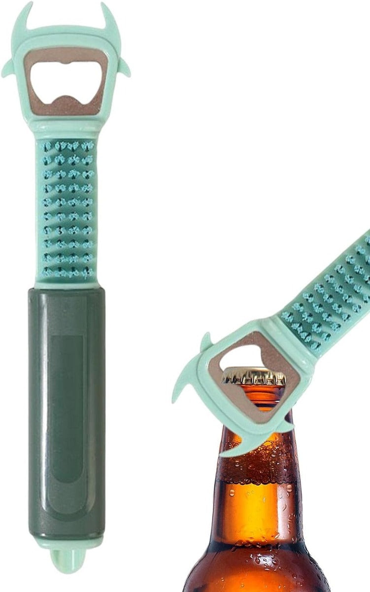 Attrezzo pelaverdure 7-in-1 verde con grattugia e apribottiglie, manico lungo