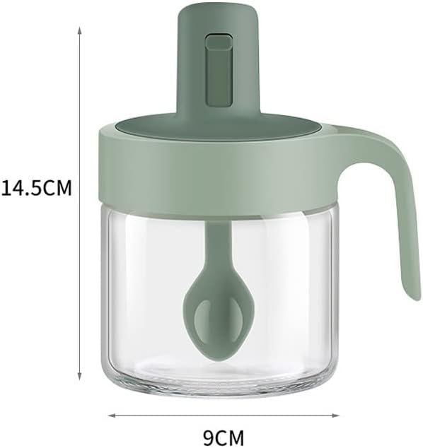 Barattolo per spezie in vetro verde, misure 14,5 cm x 9 cm