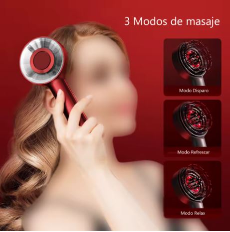 Spazzola massaggiatore per cuoio capelluto rossa in uso sui capelli