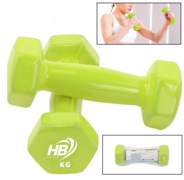 Manubrio singolo in vinile verde lime, impugnatura centrale e pesi esagonali HB fitness KG