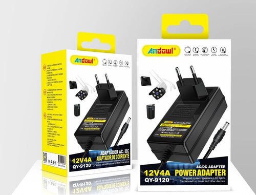 Adattatore AC/DC 12V 4A con confezione e cavo di alimentazione