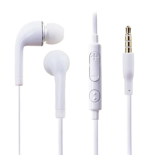 Auricolari bianchi con microfono, controllo e spina 3,5 mm sul cavo