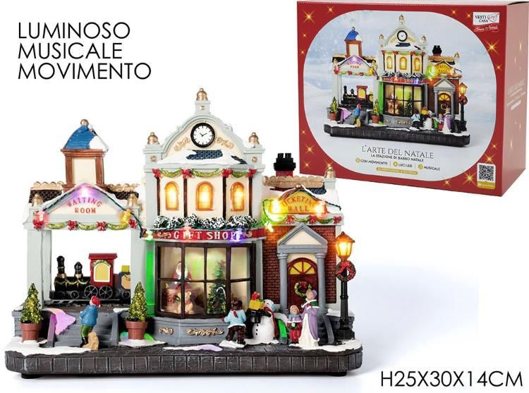 Villaggio natalizio illuminato in confezione, con luci e personaggi in miniatura