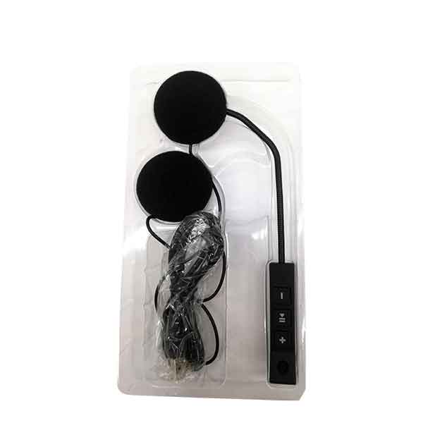 Kit auricolare Bluetooth da casco: due speaker rotondi neri, centralina e cavi