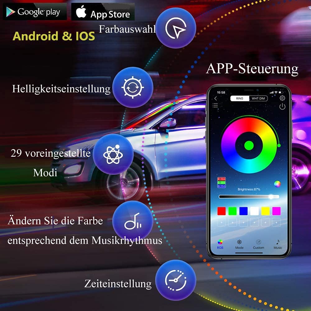 Controller app per luci LED RGB auto con selezione colori e modalità