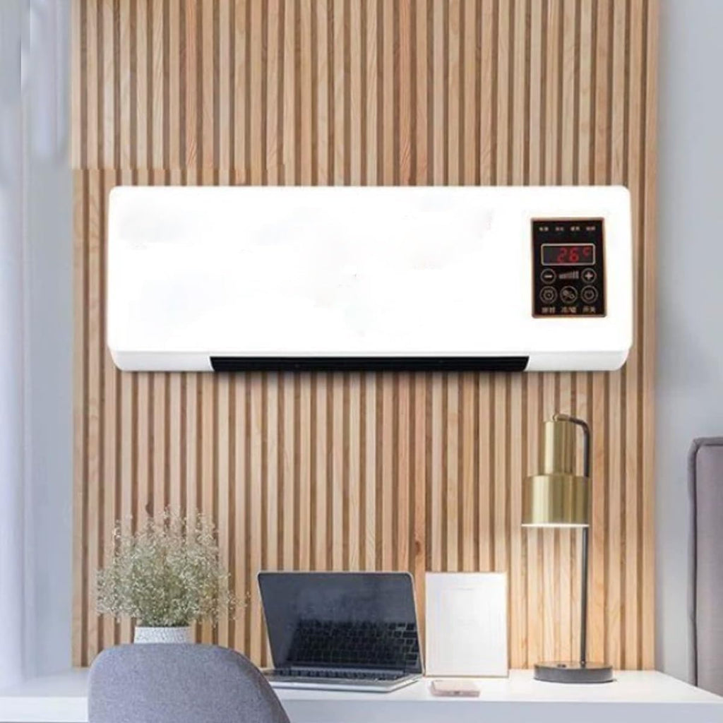 Stufa elettrica da parete bianca con display e griglia inferiore nera