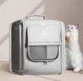Borsa da viaggio per animali domestici grigio chiaro con finestra in rete e logo