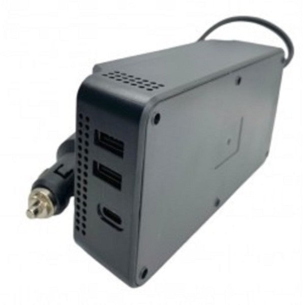 Inverter per auto 300W con porte su un lato e spina, corpo grigio scuro
