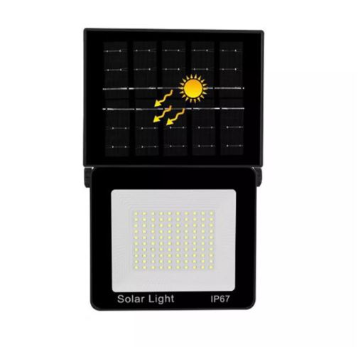 Lampada solare LED nera con pannello integrato, LED e IP67.